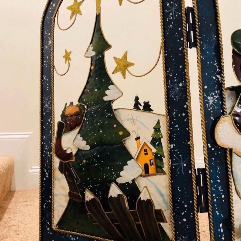 Vintage Metal Trifold Snow Family Streetlight Fireplace Screen Cover - Picture 3 of 6